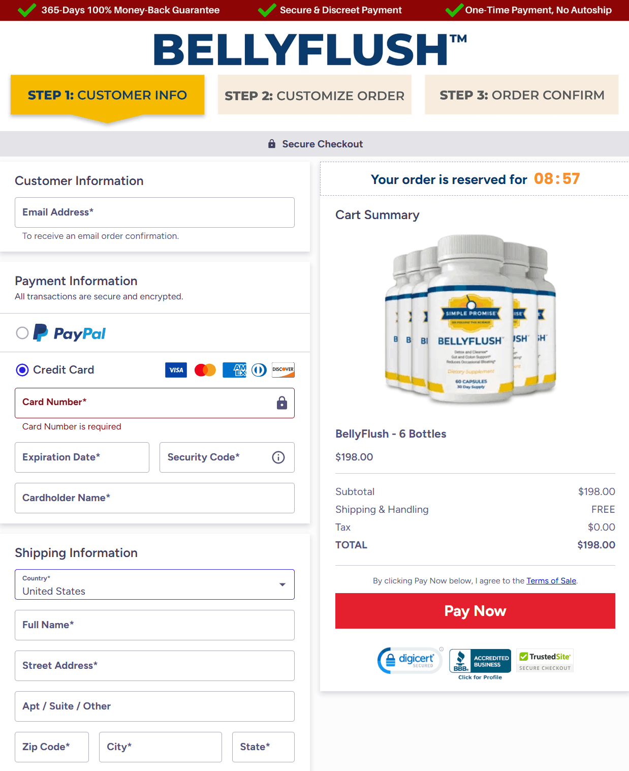 BellyFlush Checkout page